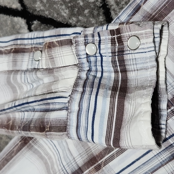 BKE PLAID ACID-WASH PEARL SNAP-BUTTON LONG-SLEEVED SHIRT SLIM-FIT MEDIUM - Picture 6 of 12